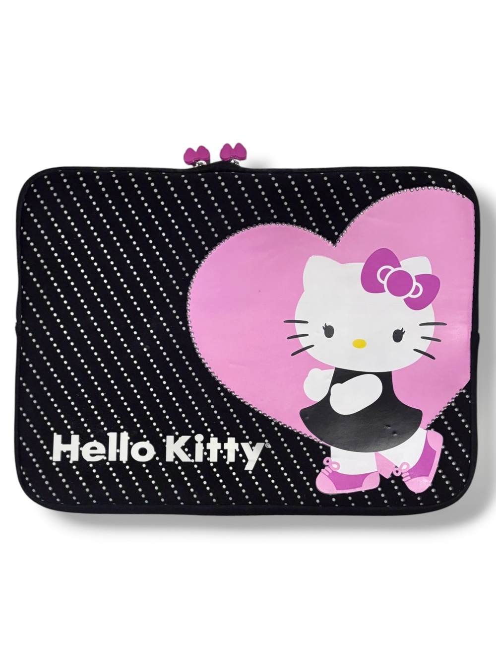 HELLO KITTY Black Laptop Case Polka Dots Pink Heart Rhinestones 15.5” x 11.5”